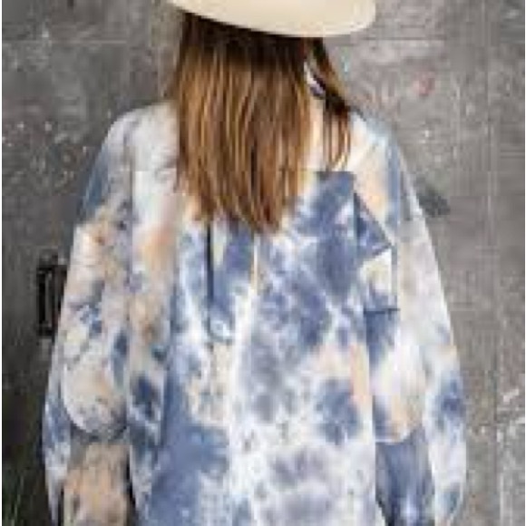 EASEL Womens Tie Dye Baggy Oversized Shacket Sweatshirt Elbow Patches M - Picture 2 of 11